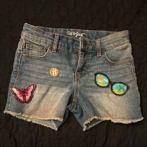 Cat & Jack Blue Casual Denim Shorts with Frayed Hem